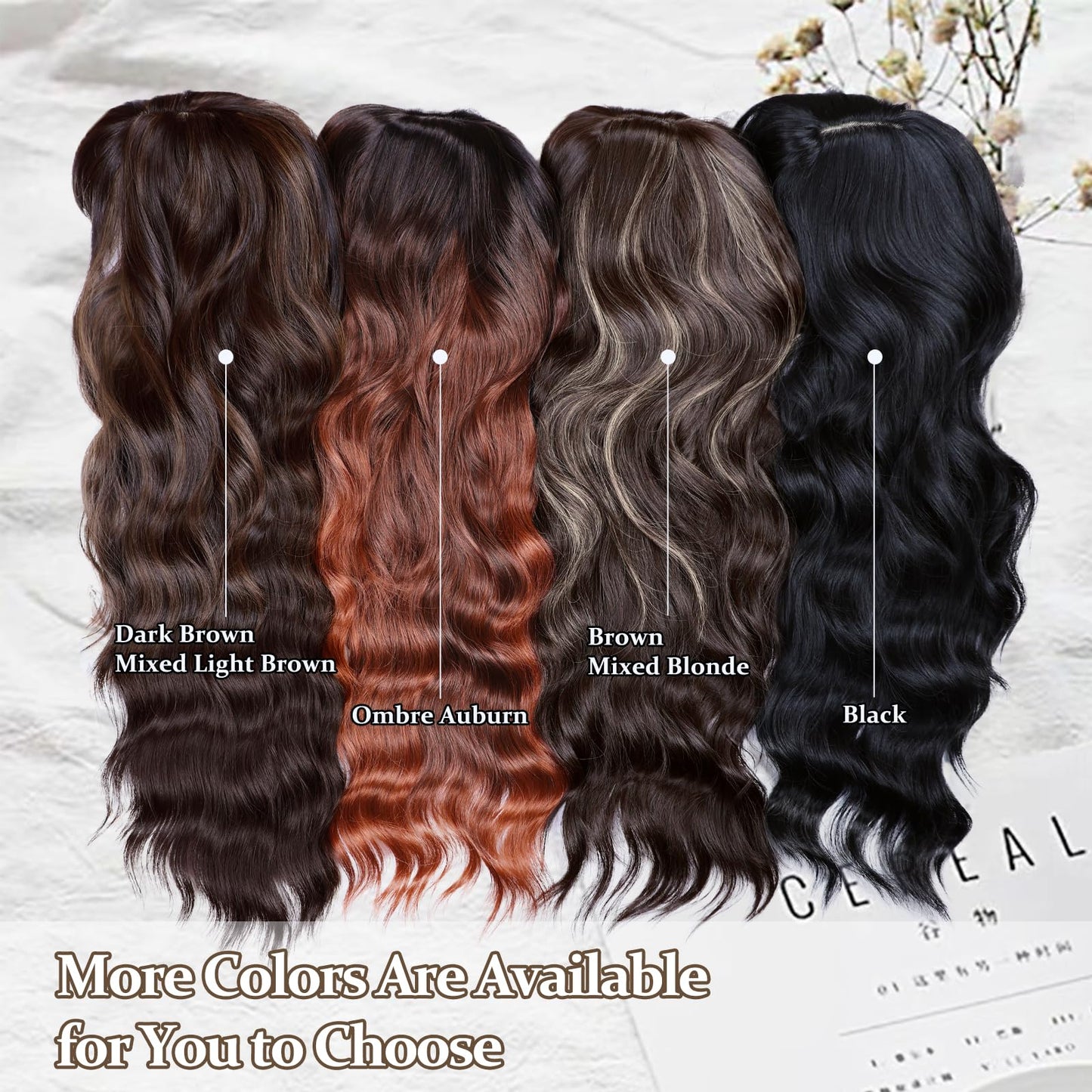 NAYOO Brown Wigs with Bangs for Women Long Curly Wavy Hair Wigs Heat Resistant Synthetic Fiber Wigs for Daily Party Use 26 Inches (Medium Brown Mixed Blonde)